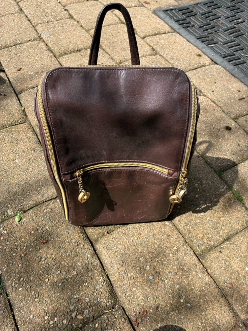 Perlina Brown Leather Backpack with Gold Accents